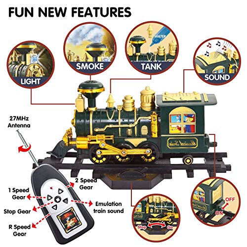 Chylldem 2020 New Electric Train Set with Remote Control, Smoke, LED Lights, Sound, Christmas Train Toy for Boys & Girls, Dinosaur Train Tracks Set, Dinosaur Toy, Gifts for Kids & Teens, 3+ Year Old - Thumbnail 5