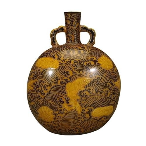 Kunyos One Color Vase Flat Bottle Antique Porcelain Carving Flower Shop Classical Unique Ornaments Windowsill Vase Ceramic Vase