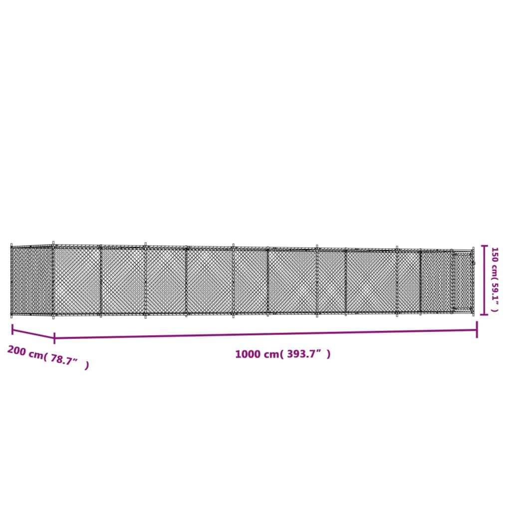 Perrera para perros con puerta, gris, 10 x 2 x 1,5 m, acero galvanizado, plegable, protección para exteriores e interiores, seguridad para perros, cachorros, parque infantil, jardín, camping