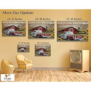 Farmhouse truck wall art old truck canvas prints barn pictures wall art for rustic home decor personalized name canvas painting red car poster framed artwork for country wall decor 24×36 inches  urban country home decor