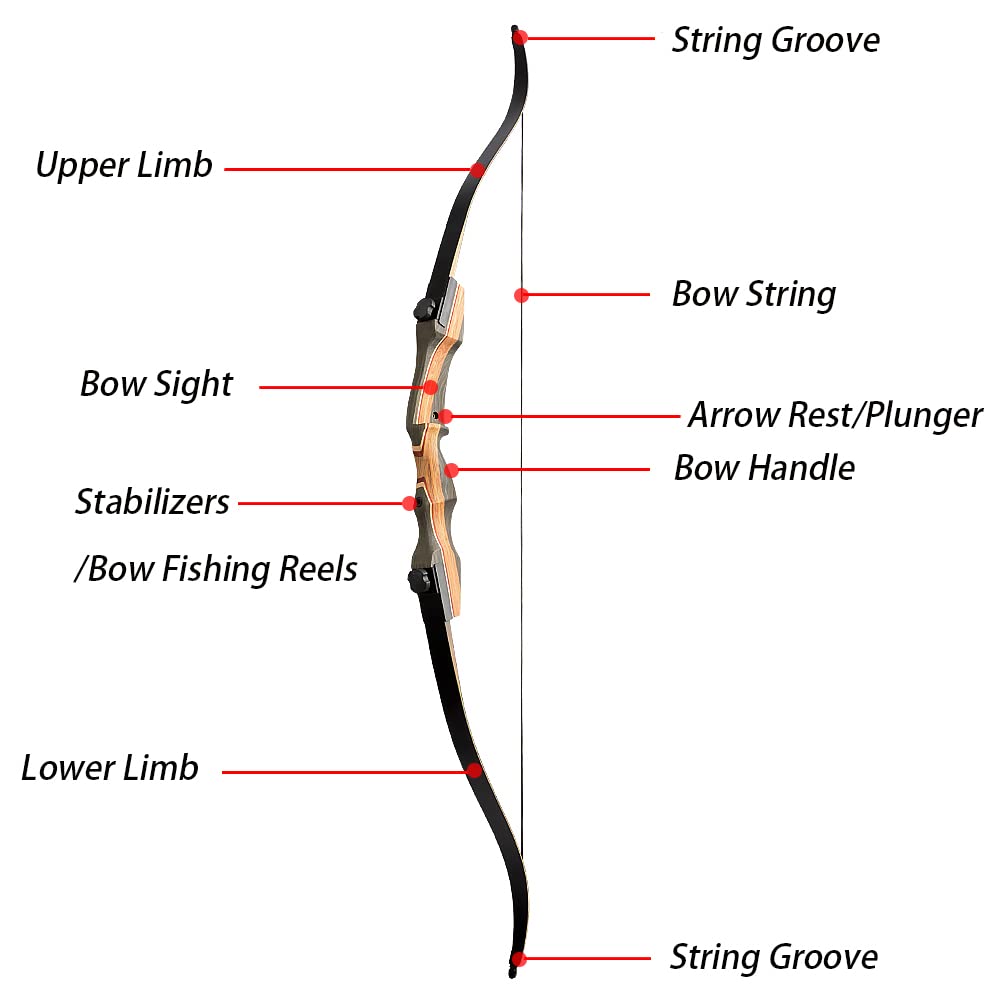 AMEYXGS 62" Tiro con l'arco Arco Ricurvo Arco da Caccia 30-50 libbre Arco Lungo in Legno Laminato Riser Tiro all'aperto Pratica per Adulti e Giovani Mano Destra (30lbs)
