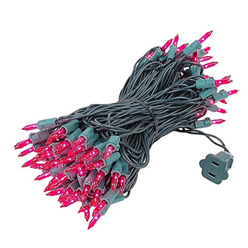 Novelty Lights Juego de 100 tiras de luces de Navidad, color rosa claro, cable verde, para interior y exterior, 137 cm