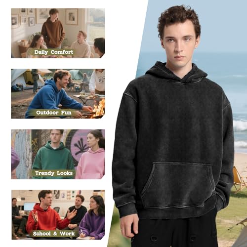 Dnzzs Men's Oversized Acid Wash Hoodies Heavyweight Cotton Fleece Sweatshirt Loose Fit Fall Winter Casual Streetwear Pullover3