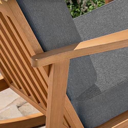 Royal Garden Mid Century Eucalyptus Wooden Rocking Chair With Weather Resistant Cushions Outdoor Patio And Porch Seating, Teak Finish (Gray) #TOP7