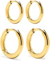 Conjunto Brinco Argola Feminina Primeiro e Segundo Furo em Aço inoxidável 316l Antialérgico Cor Dourado ou Prata