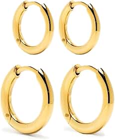 Conjunto Brinco Argola Feminina Primeiro e Segundo Furo em Aço inoxidável 316l Antialérgico Cor Dourado ou Prata