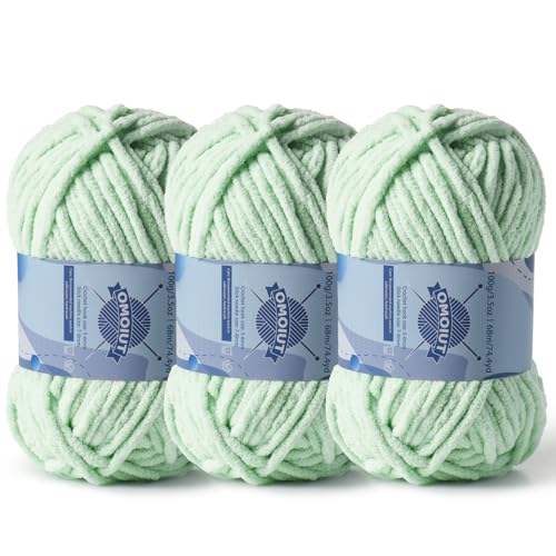 Image of 3 Pack Chunky Chenille Yarn for Crocheting, Baby Yarn for Crocheting Soft Blankets, Bulky Yarns for Crochet Amigurumi, 300g (223yds) Fluffy Velvet Yarns for Hand Knitting (3 Light Green)