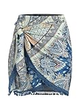 Picture of ZAFUL Boho Paisley Printed Wrap Skirt - Tie Side Sarong Bodycon Mini for Women's Beach Party (Boho-Royal Blue, S)