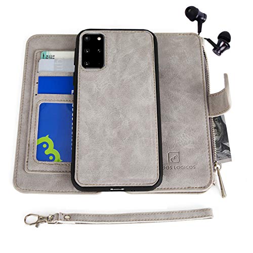 Samsung Galaxy S20 Plus Case, Modos Logicos [Detachable Wallet Folio][2 in 1][Zipper Cash Storage][Up to 14 Card Slots 1 Photo Window] PU Leather Purse with Removable Inner Magnetic TPU Case - Grey
