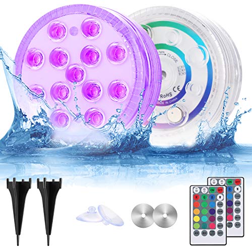 Preisvergleich Produktbild Unterwasser Licht, Lovebay Poolbeleuchtung, 16 RGB Led Unterwasserleuchten Licht mit Bodeneinsätze, Magnetisch, Fernbedienung, Timer für Teich, Vase, Badewanne, Aquarium (2 Stück)