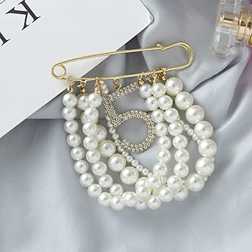 Image of Fashion Jewelry Large Faux Imitation Pearl Dangle Lucky Number Five Brooch Pin for Women