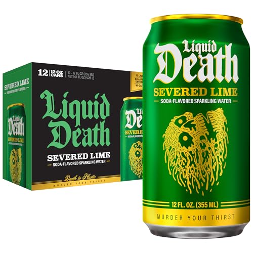 Image of Liquid Death Soda-Flavored Sparkling Water - Severed Lime (Classic Lime Soda), Less Sugar*, Huge Flavor, No Caffeine, No Artificial Sweeteners, 12 Fl Oz (Pack of 12)