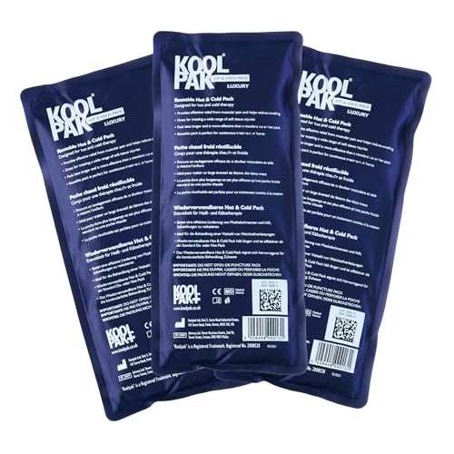 Koolpak Hot and Cold Gel Packs Reusable - 12cm x 29cm Microwaveable Heat Pack for Pain Relief - Long-Lasting Therapy with Soft Nylon Cover - Flexible Design for Stomach Back Neck & Legs (Pack of 3)