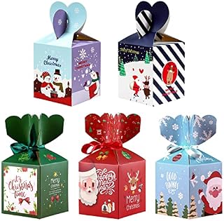 BLLREMIPSUR Christmas Candy Boxes, 15 pcs Christmas Kraft Paper Gift Boxes Xmas Cookie Boxes Bakery Treat Boxes with Bow for Christmas Favor