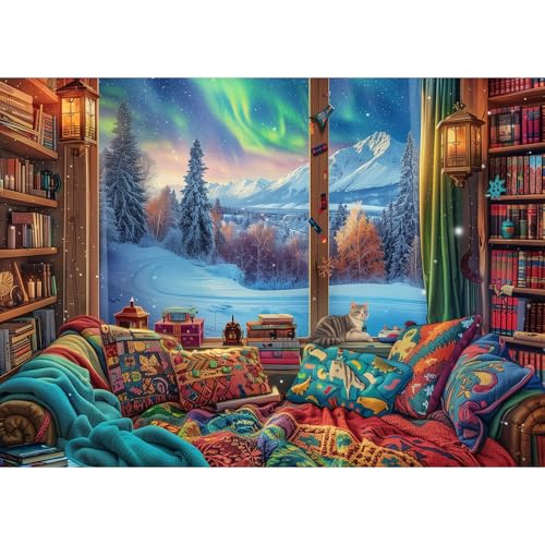 Jigsaw Puzzles for Adults 1000 Christmas Puzzle 1000 Pieces Winter Jigsaw Puzzle Gift for Children, Aurora, 70 cm x 50 cm