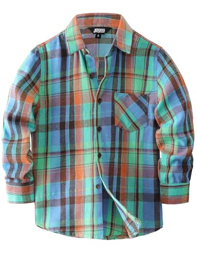 JOGAL Boys Plaid Shirt Long Sleeve Kids Button Down Shirts with Pocket for 6-14 Years