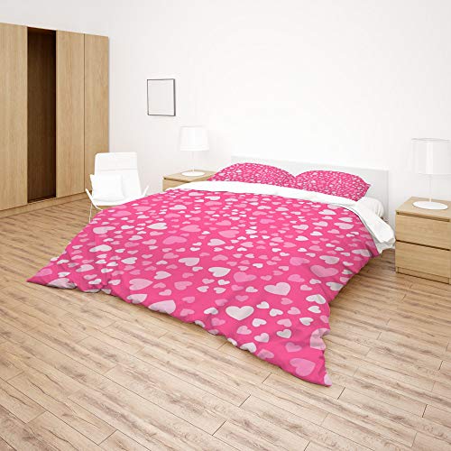 Parure de lit King en polyester motif petits cœurs doux pour toutes saisons