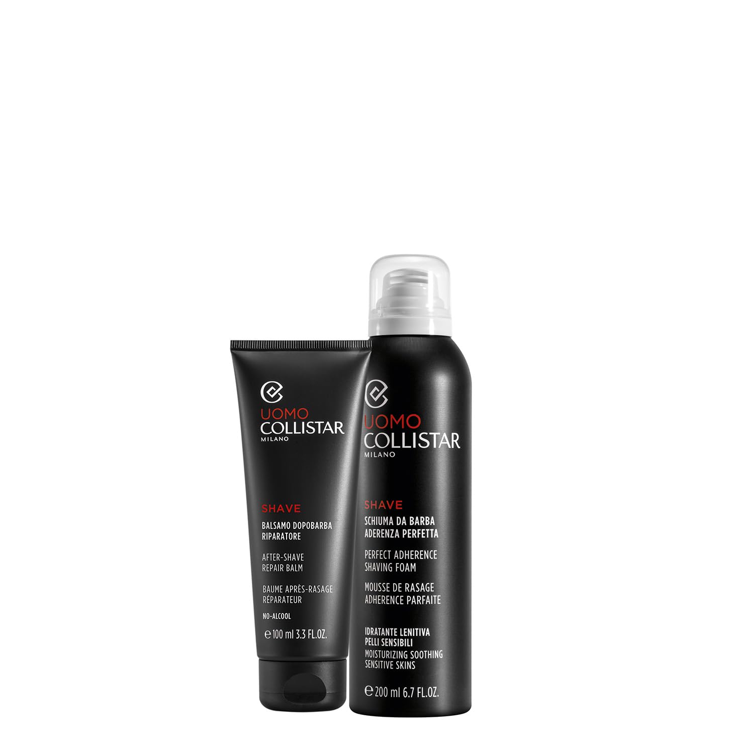 Collistar Cofanetto Regalo Uomo, Schiuma da Barba 200 ml + Balsamo Dopobarba 100 ml, Set Regalo Rasatura, Pelli Sensibili, Idratante e Lenitivo, Senza Alcool