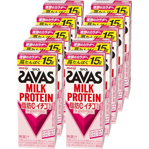 SAVAS(�U�o�X) MILK PROTEIN ���b0 �C�`�S���� 200ml×10�{ �~���N�v���e�C�� 15g ���� �yAmazon.co.jp����z