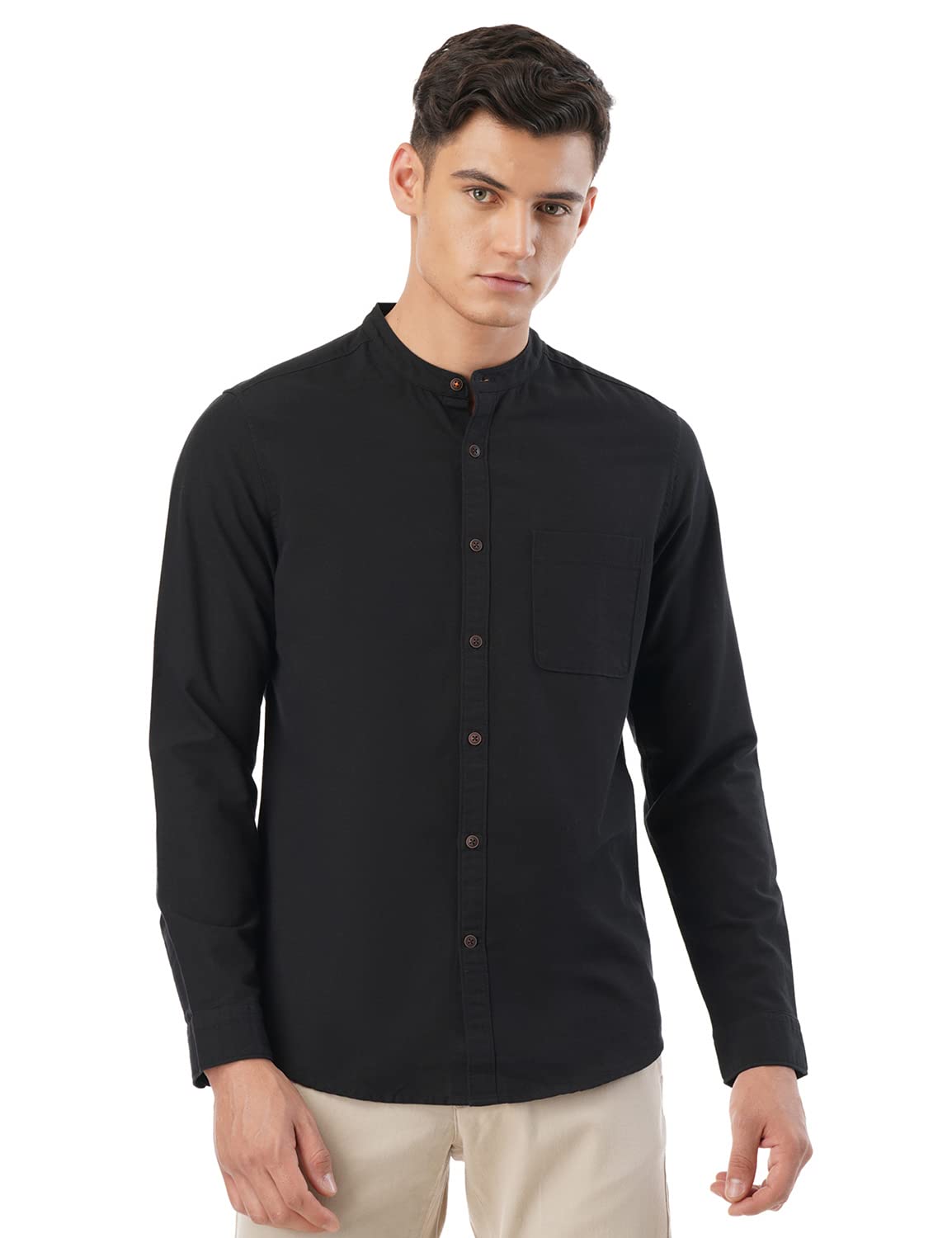 FYLTRMen's Solid Slim Fit 100% Cotton, Linen Look Casual Shirt