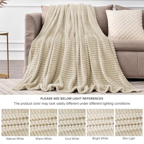 Image of BEDELITE 3D Ribbed Linen Color Fleece Throw Blanket for Couch, 50x70 Inch