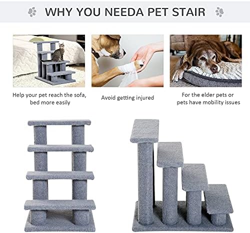 PawHut Dog Steps for Bed 4 Step Pet Stairs for Sofa Dog Cat Climb Ladder 63x43x60 cm Grey