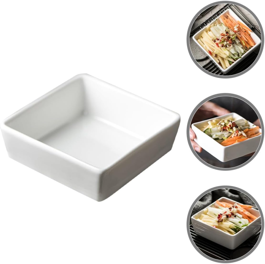 LABRIMP White Ceramic Dipping Bowl Small Square Condiment Dish