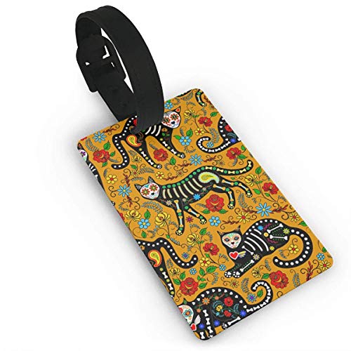 Preisvergleich Produktbild Calavera Sugar Skull Black Cats Bedruckte Reisekoffer-Kofferanhänger, stilvoller und wiedererkennbarer Gepäckanhänger, beschreibbarer Name auf der Rückseite, Autonamen-ID