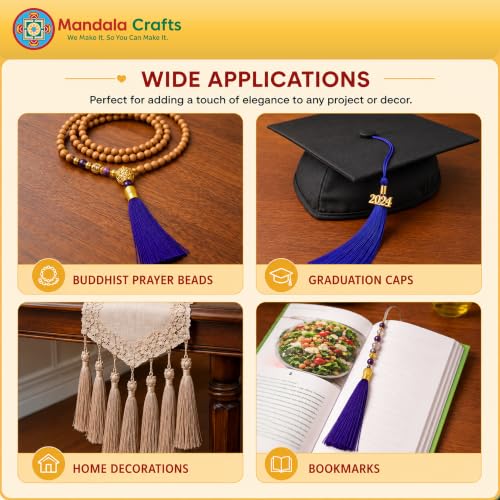 Image of Mandala Crafts 100 Small Aqua Silky Bookmark Tassels with Loops for Crafts | Machine Washable, Polyester Mini Craft Tassels for Jewelry Making, Graduation Decorations, Keychains, Gift Tags & Ornaments