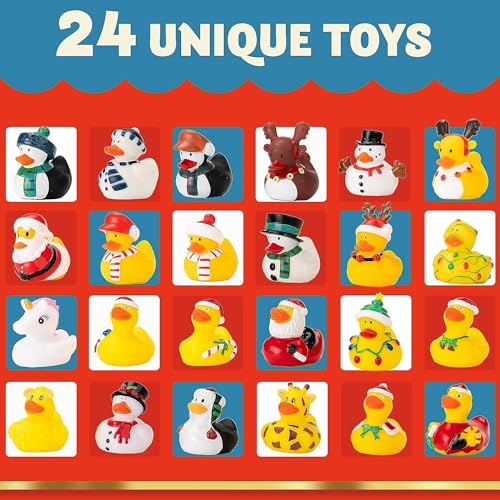 LATERN 2025 Advent Calendar, 24 Days Christmas Countdown with 24 Rubber Ducks Fun Duckie Bath Toys for 3-9 Year Old Girls Toys Christmas Decoration Party Favor Gifts (32cm x 22cm) - Image 2