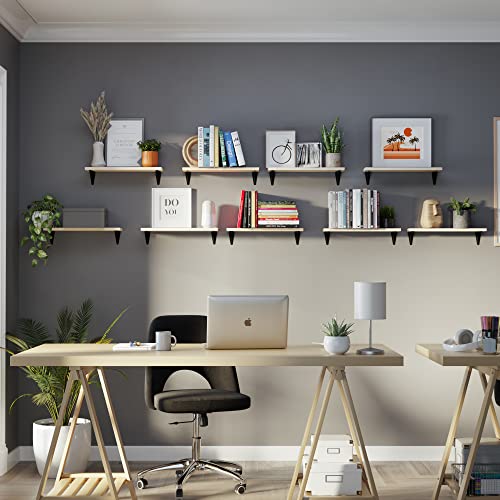 Wallniture Arras 17" Floating Shelves For Living Room Decor, Wall Bookshelf, Floating Shelf For Kitchen & Hallway, Bedroom Shelves For Storage Set Of 9, Natural, Wood #TOP6