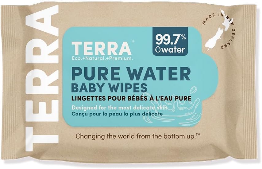Image of Terra Bamboo Baby Wipes TRAVEL PACK: Pure, 99.7% Pure New Zealand Water, 100% Biodegradable Bamboo Fiber, 0% Plastic, Unscented Baby Wipes for Sensitive Skin, 1 TRAVEL PACK of 120 Wipes
