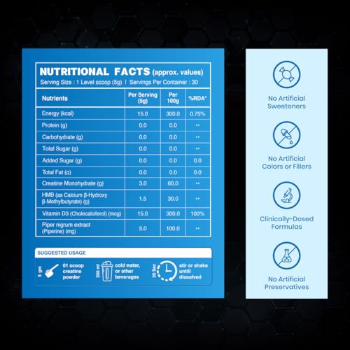 Image of Bolt Creatine + HMB Supplement Powder | 3G Creatine Monohydrate + 1.5G HMB | Unflavored | 30 Servings | Boost Muscle Recovery | Strength | Workout Performance | 150G, 0.33LB
