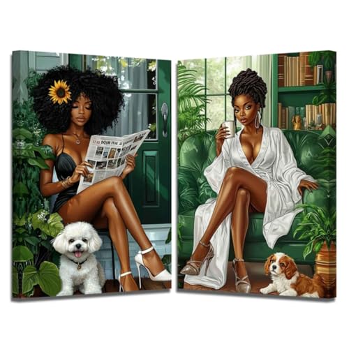 XLMDYYSW African American Wall Art Bathroom Decor 2 Piece Green