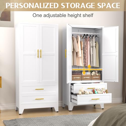 Image of GAIOUS Metal Wardrobe Cabinet with Hanging Rod, Clothing Storage Cabinets
