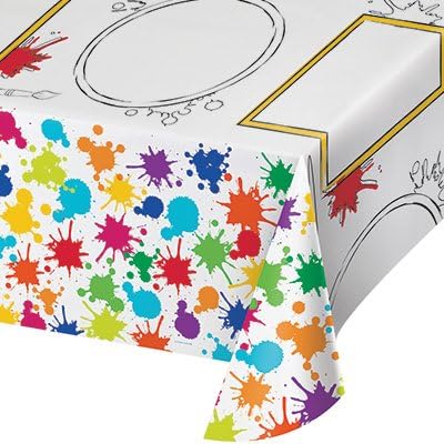Art Party Theme Supplies Pack Deluxe Bundle (Serves-16) Dinner Plates, Luncheon Napkins, Cups, and Tablecloth Paint Splatter Party Supply Tableware Set Kit Includes Birthday Candles