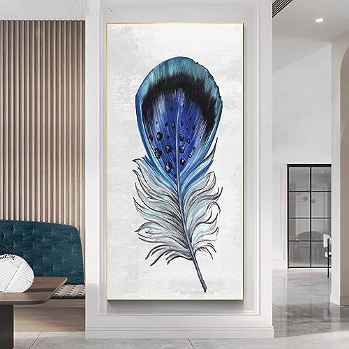 Aquarelle Bleu Plume Toile pour un Salon Moderne et Cocooning
