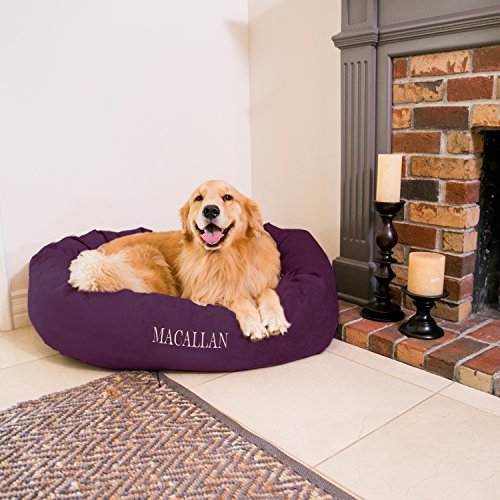 Image of Majestic Pet Personalized Villa Shredded Memory Foam Mix Calming Dog Bed Washable - Cozy Soft Round Dog Bed with Spine for Head Support - Fluffy Donut Dog Bed, 32 Inch, Aubergine