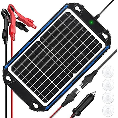 SUNER POWER Waterproof 12W 12V Solar Battery Charger & Maintainer Pro, Built-in UltraSmart MPPT Charge Controller, 12 Volt Solar Panel Trickle Charging Kits for Car Automotive Boat Marine RV Trailer Cover