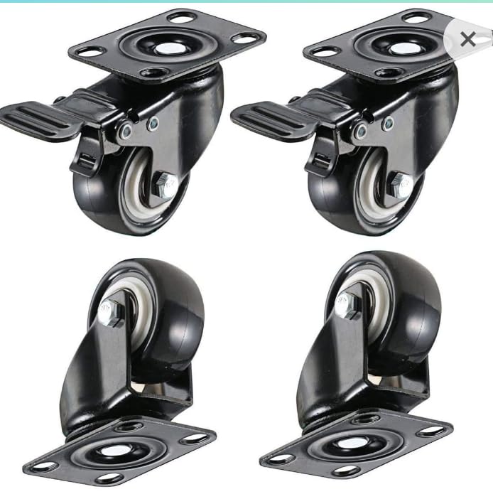 Image of High Grade PU Swivel Caster Wheels 1.5 Inch | 360 Degree Rotation | Soft Rolling with 2 Brake and 2 Free Wheels | Heavy Duty Trolley Furniture Caster Set