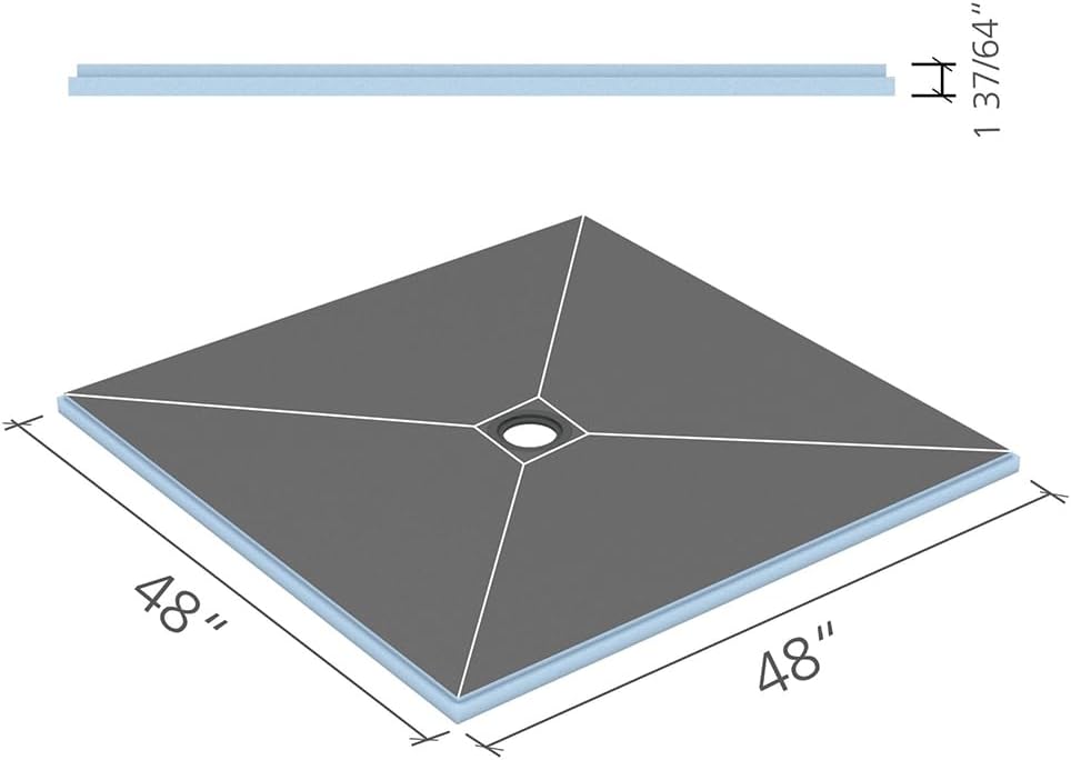 Wedi Fundo Primo Curbed Shower Pan (Base) w/Click and Seal Drain Unit - 48" x 48" Center Drain