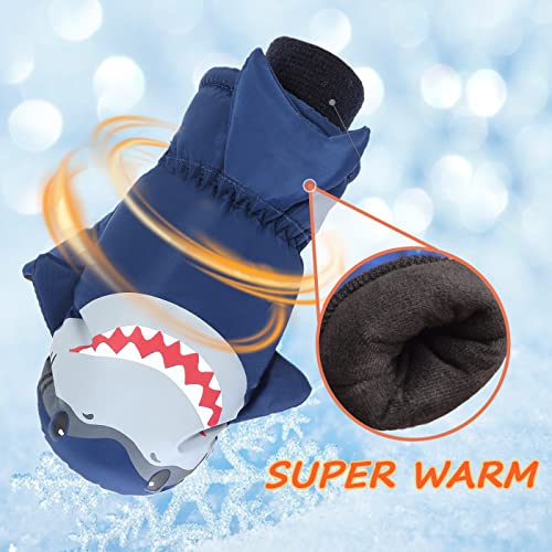 7-Mi Kids Navy Water-Resistant Ski Gloves Warm Outdoor Sports Mitten,Windproof Nylon Winter Shark Mitten thumb #3