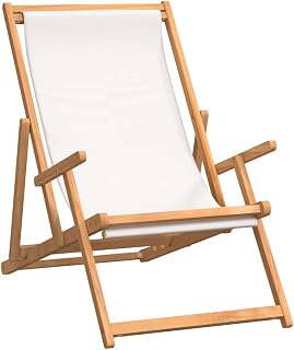 vidaXL Silla de Playa Plegable de Madera Maciza de Teca Crema