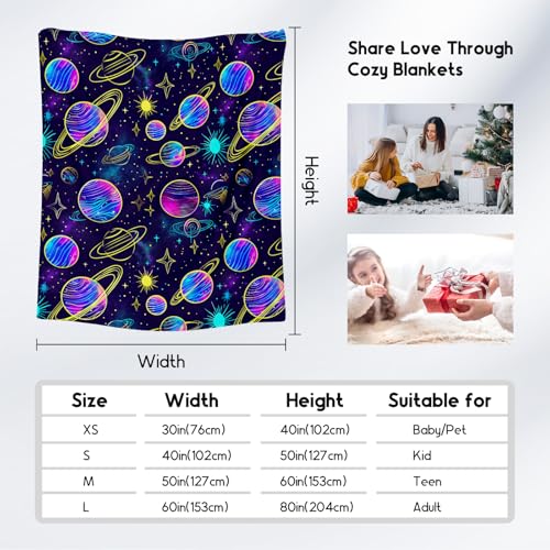 Planet Blanket - 50x60 Inches Cute Throw Blanket for Men, Women - Soft Fuzzy Blankets for Bed, Couch & Travel