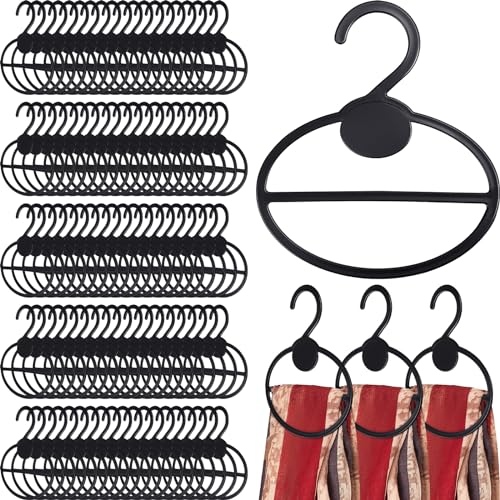FoldTier 100 Pcs Scarf Hanger Plastic Holder Organizer Space Saving Scarf Organizer Clothes Hanger for Scarves Headscarves Clothing Sorting Storing (Black)