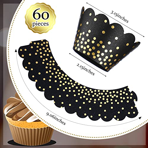 Zhehao Black Cupcake Wrappers 60 Pcs Adjustable Polka Dots Cupcake Liners Black And Gold Cupcake Holders Cup Cake Liner Wrap For Birthday Baby Shower Wedding Party Decorations Supplies #TOP1