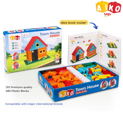 Image of AIKO Town House Set No. 1 | 120 Premium ABS Plastic Building Blocks | Multi-Colour Construction Toy for Kids | STEM Educational Blocks with Idea Book | Best Gift for Boys & Girls (Town House Set No.1)