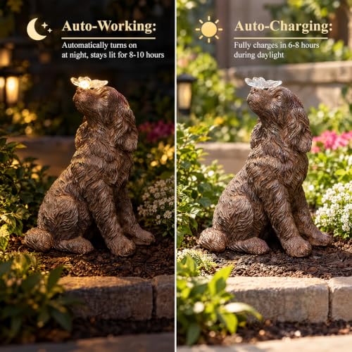Lyeasw Solar Dog Statue with Butterfly, Dog Lover Gift for Outdoor Garden - image 5