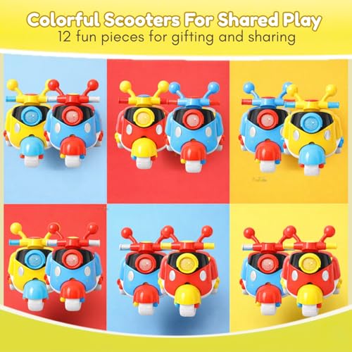 Image of Toy Imagine Kids Scooter Toy Set - Pack of 12 Pull Back Scooties | Perfect Birthday Return Gifts, Party Favor Toys, Colorful Gift Set for Boys & Girls