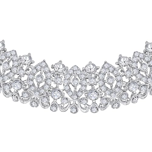 Image of Atasi International Silver Plated White Crystals American Diamonds Stylish Necklace Set with Earrings and Maang Tikka for Women and Girls | Stylish Jewellery for Party, Wedding and Festive Occasions (R6151)